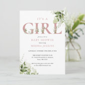 女の子のグリーンとピンクのオールインワン ベビーシャワー 招待状 (スタンド正面)