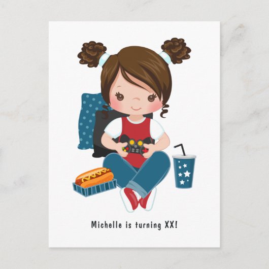 女の子のゲームナイト ビデオゲームパーティー招待状 ポストカード (正面)