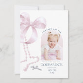 女の子のゴッドペアレント提案、ピンクボウ&ロザリーカード 招待状 (正面)