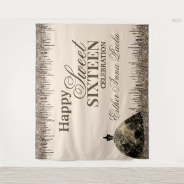 女の子のゴージャス ブラウン キラキラ ドリップス スイート16 誕生日 タペストリー