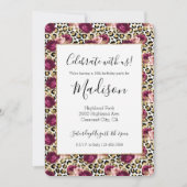 女の子のゴールドピンクフラワーレオパードプリント 招待状 (正面)