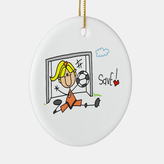 女の子のサッカーのゴールの看守のTシャツおよびギフト セラミックオーナメント (右)