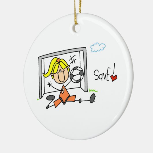 女の子のサッカーのゴールの看守のTシャツおよびギフト セラミックオーナメント (左)