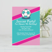 女の子のサッカーのテーマのバースデーパーティ招待状 招待状 (スタンド正面)