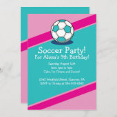 女の子のサッカーのテーマのバースデーパーティ招待状 招待状 (正面/裏面)
