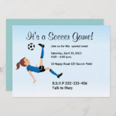 女の子のサッカーの選手の招待状 招待状 (正面/裏面)