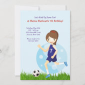 女の子のサッカーの選手の誕生日のパーティの招待状 招待状 (正面)