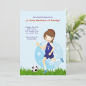 女の子のサッカーの選手の誕生日のパーティの招待状 招待状 (スタンド正面)