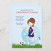 女の子のサッカーの選手の誕生日のパーティの招待状 招待状 (正面/裏面)