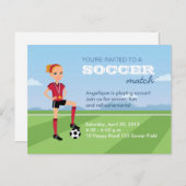 女の子のサッカーマッチの郵便はがきの招待状 インビテーションポストカード (正面/裏面)