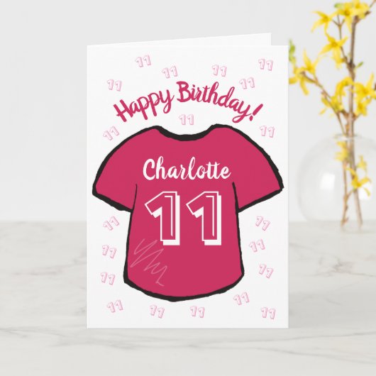 女の子のサッカー/サッカーシャツ任意の年齢の誕生日 カード (黄色い花)