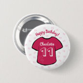 女の子のサッカー/サッカーシャツ任意の年齢の誕生日 缶バッジ (正面&裏面)