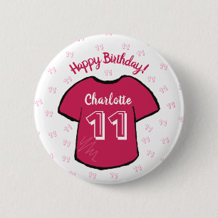 女の子のサッカー/サッカーシャツ任意の年齢の誕生日 缶バッジ