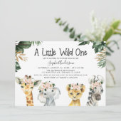 女の子のサファリジャングル動物のベビーシャワー 招待状 (スタンド正面)