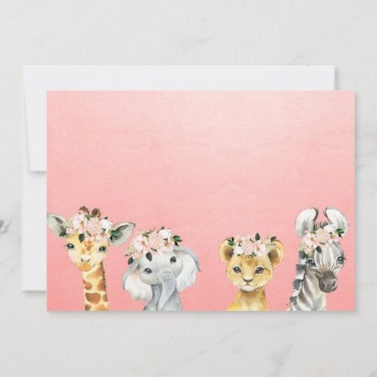 女の子のサファリジャングル動物のベビーシャワー 招待状 (裏面)