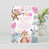 女の子のサファリ冒険 WILDな2歳の誕生日パーティーの招待状 招待状 (スタンド正面)