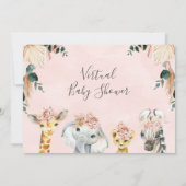 女の子のサファリ動物がバーチャルベビーシャワー 招待状 (裏面)