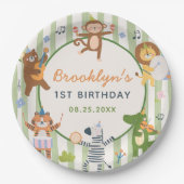 女の子のサファリ動物の誕生日パーティーの紙皿 ペーパープレート (正面)
