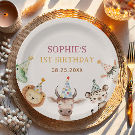 女の子のサファリ動物の誕生日パーティー紙皿 ペーパープレート