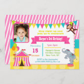 女の子のサーカスのカーニバルの写真の誕生日の招待状 招待状 (正面/裏面)