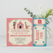 女の子のサーカスのチケットの誕生日のパーティの招待状 招待状 (スタンド正面)