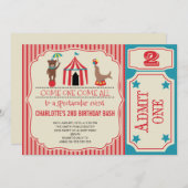 女の子のサーカスのチケットの誕生日のパーティの招待状 招待状 (正面/裏面)