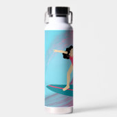 女の子のサーフィン日没。 ウォーターボトル (正面)