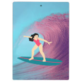 女の子のサーフィン日没。 クリップボード (裏面)