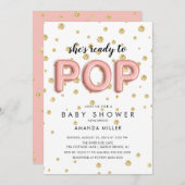 女の子のシャワー準備ポップ・アートのができているバルーン招待状 招待状 (正面/裏面)