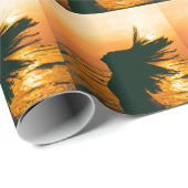 女の子のシルエット、海の夕日、自由。 ラッピングペーパー (ロールコーナー)