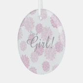 女の子のシンプルフローラ赤ちゃんシャワー植物性おむつ ガラスオーナメント (正面左)