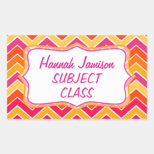 女の子のジグザグ名クラスの件名ラベルのシール 長方形シール (正面)