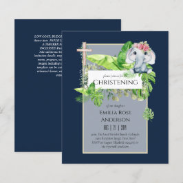 女の子のジャングルでの赤ちゃん象の洗礼招待状