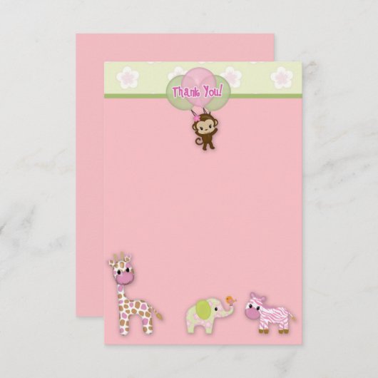 女の子のジャングルの動物のベビーシャワーは3.5"感謝していしていますx5 " ノートカード (正面/裏面)
