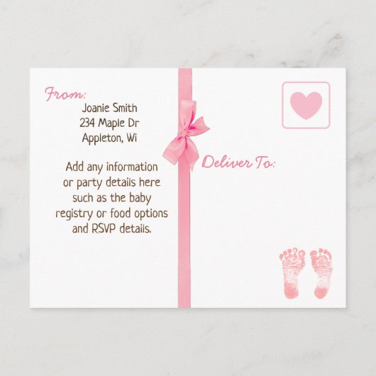 女の子のジャングルまたは動物園の動物をテーマにした赤ちゃんシャワー インビテーションポストカード (裏面)