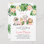 女の子のジャングルベイビーシャワーの招待状 招待状 (正面/裏面)