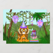 女の子のジャングルベンガルトラ誕生日招待状 招待状 (正面/裏面)