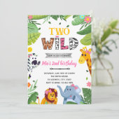 女の子のジャングル動物ワイルド誕生日招待状 招待状 (スタンド正面)