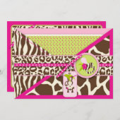 女の子のジャングル猿のサファリのベビーシャワーのブランク 招待状 (正面/裏面)