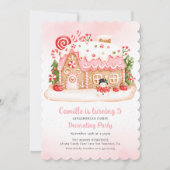 女の子のジンジャーブレッドハウスデコレーション誕生日パーティー 招待状 (正面)