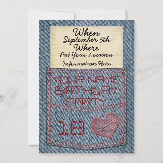 女の子のジーンズの小型のバースデーパーティ招待状 招待状 (裏面)