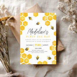 女の子のスウィートサマー ファーストビーデイ 1歳の誕生日 招待状