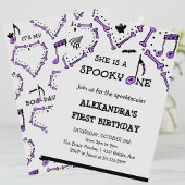 女の子のスカル不気味ワンハロウィーン1歳の誕生日 招待状