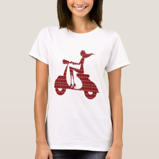 女の子のスクーターの赤く白いギンガム Tシャツ