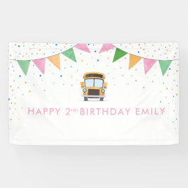 女の子のスクールバスの誕生日バナー 横断幕