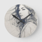 女の子のスケッチの壁時計 ラウンド壁時計 (正面)