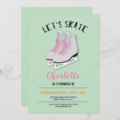女の子のスケートで滑ろう真新しいアイススケートの誕生会 招待状 (正面/裏面)