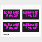 女の子のステッカーのようにスキーをする 長方形シール (シート)