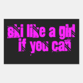 女の子のステッカーのようにスキーをする 長方形シール (正面)