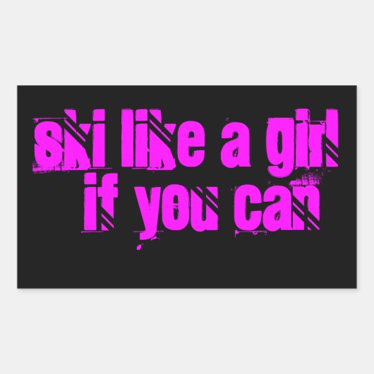 女の子のステッカーのようにスキーをする 長方形シール (正面)